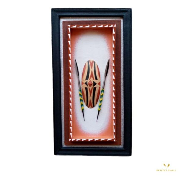 Decorative Traditional Rwandan Spears and Shield Wall Art orange