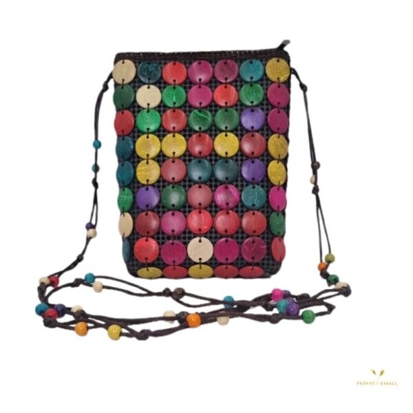 Small Circle Women Tote Bag-Zipper and beads Strap