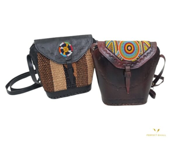 African Women Shoulder Leather and beaded Bag, Leather Handle - Image 3