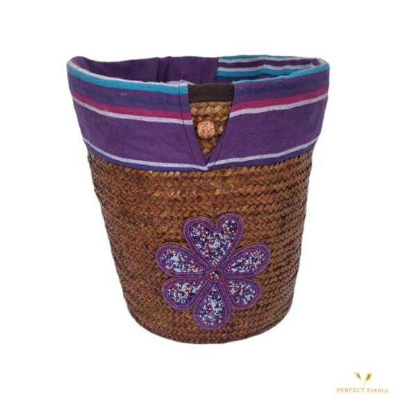 African Tote Bag With Bead Handle and Banana Twine,Purple