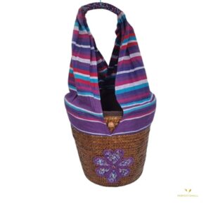 African Tote Bag With Bead Handle and Banana Twine,Purple