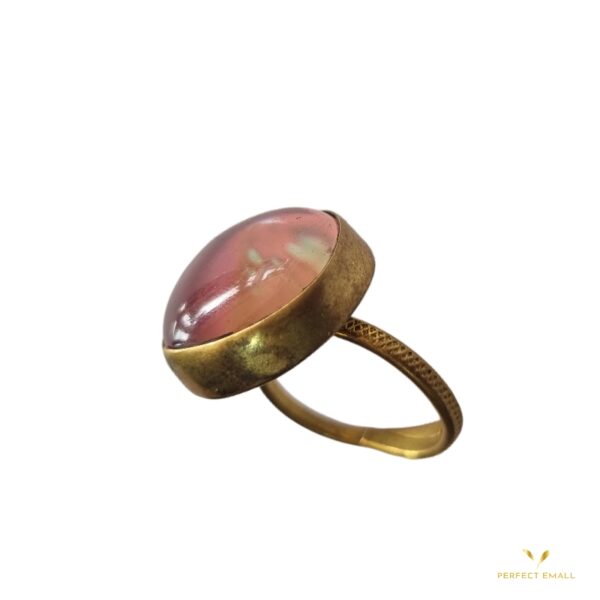 Cupper Plated Flower Pattern Oval Agate Adjustable Ring