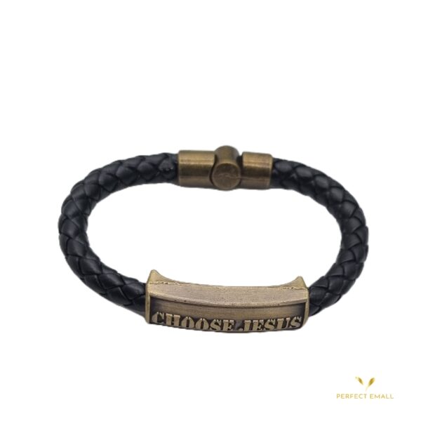 Men’s Layered Braided Leather Copper Bracelet, Choose Jesus