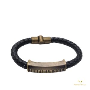 Men’s Layered Braided Leather Copper Bracelet,JEREMIAH 29:11