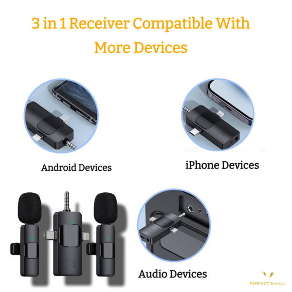 3 in 1 K35TI Wireless Dual Microphone for iPhone, Camera