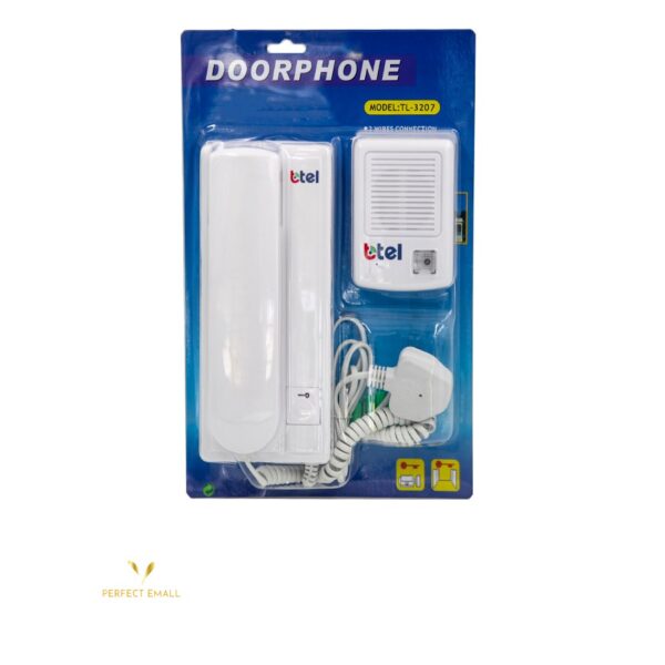 Model: TL-3207, Brand: Itel, 2 Wire Connection. Unlock Button. Designed for either Wall Mounting or Desktop. *Indoor and Outdoor Unit Are Connected By Two Wires, The Two Wires Are Exchangeable. *Long Operating Distance, Loud And Clear Sound *The Electro Motion-Lock Needn’t To Connect With Extra Power Supply